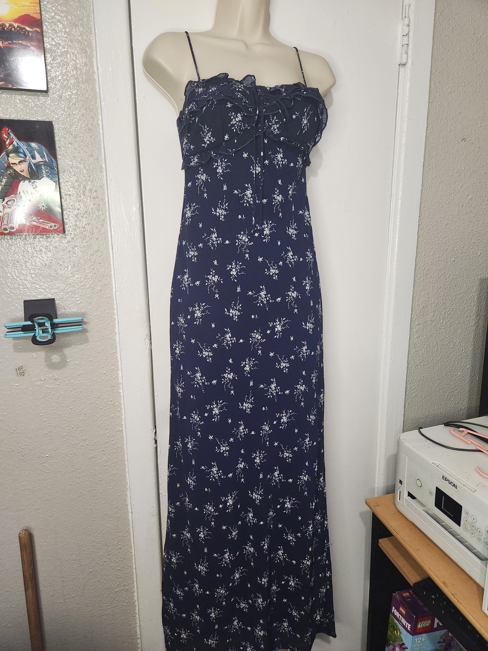 wild fable Navy Blue Floral Spaghetti-Strap Maxi Dress